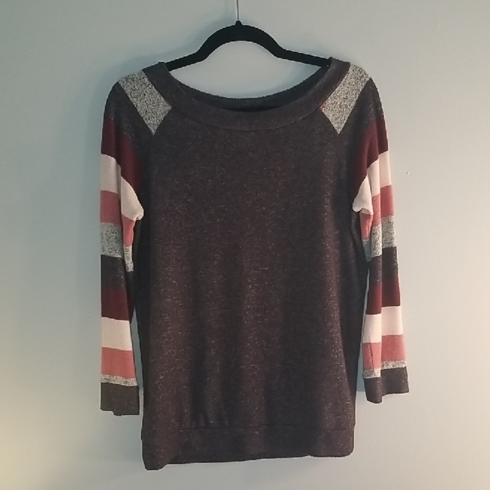 Chic Sweater with Striped Sleeves